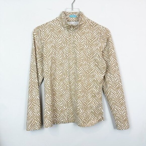 JMcLaughlin Brown Zebra Print Bedford Catalina Quarter Zip Pullover Top M - Picture 1 of 7